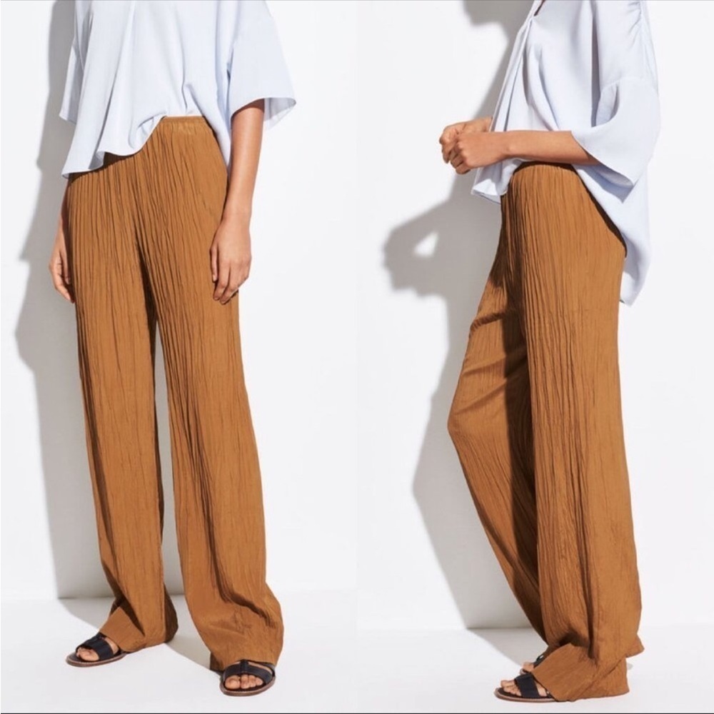 Vince‎ Crinkle Pleat Straight Leg Pant Teakwood